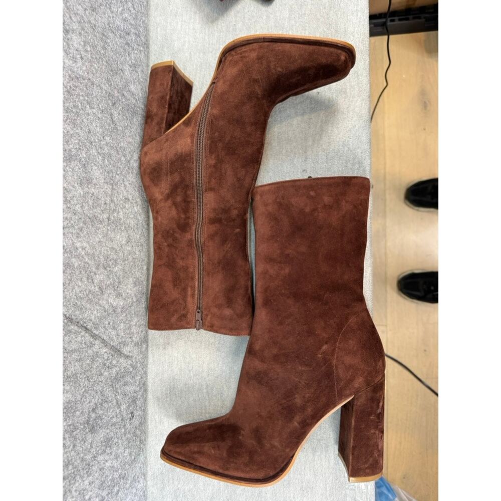 Steve Madden Chocolate Suede Heeled Boots - Picture 5 of 9